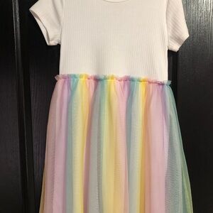wonder nation White Tee Dress with Pastel Rainbow Tulle Skirt